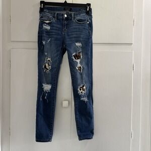 Judy Blue Women's Skinny  Distressed With Leopard Print Jeans 5/27